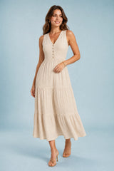 Vestido con escote en V y volantes