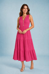 Vestido con escote en V y volantes