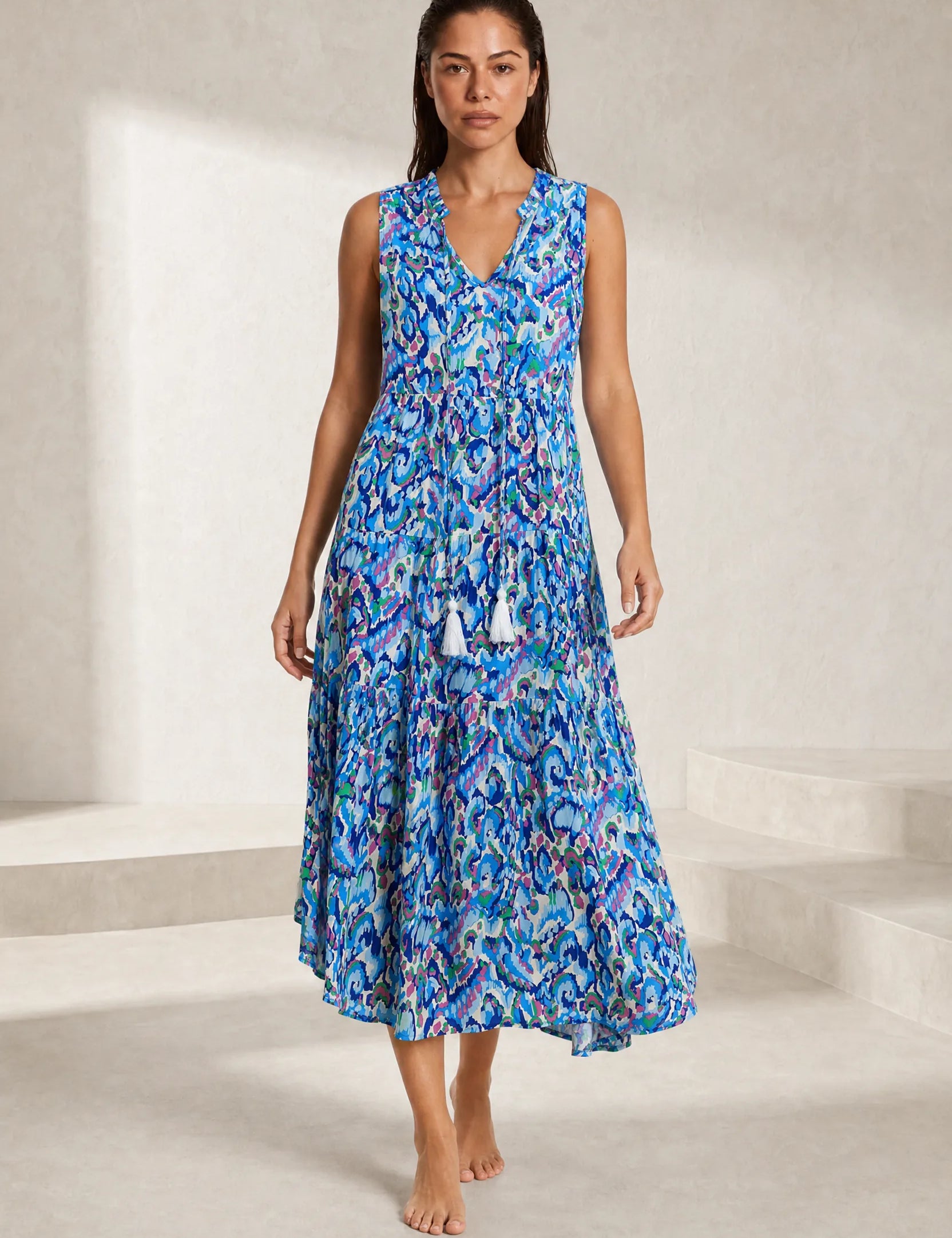 Robe imprimée col V franges | Lounelle Paris