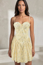 Robe jaune florale à fines bretelles | Lounelle Paris