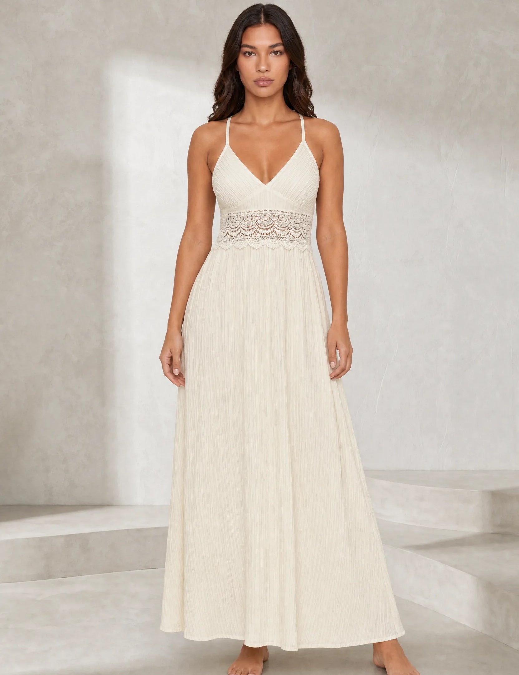 Robe longue abricot col halter dos nu | Lounelle Paris