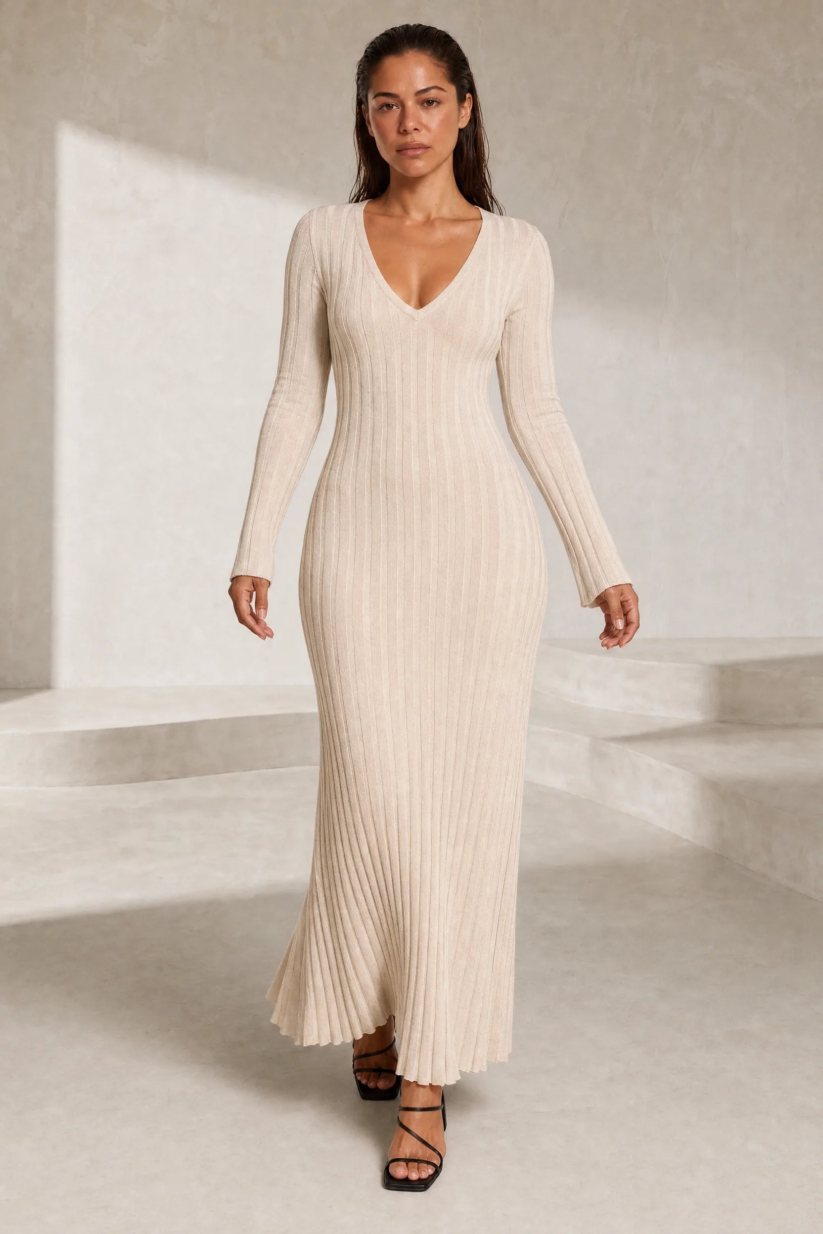 Robe longue abricot col V | Lounelle Paris
