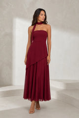 Robe longue asymétrique avec tour de cou