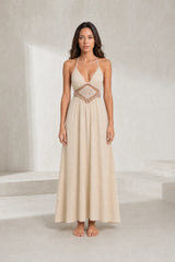 Robe longue Beige col halter