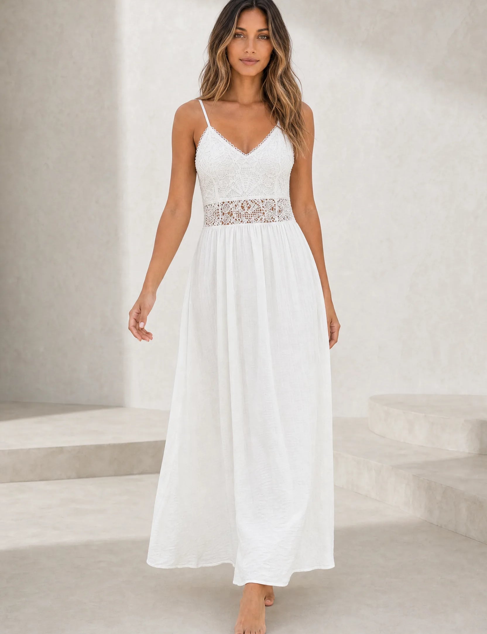 Robe longue blanche en dentelle | Lounelle Paris