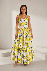 Robe longue blanche imprimée à bretelles