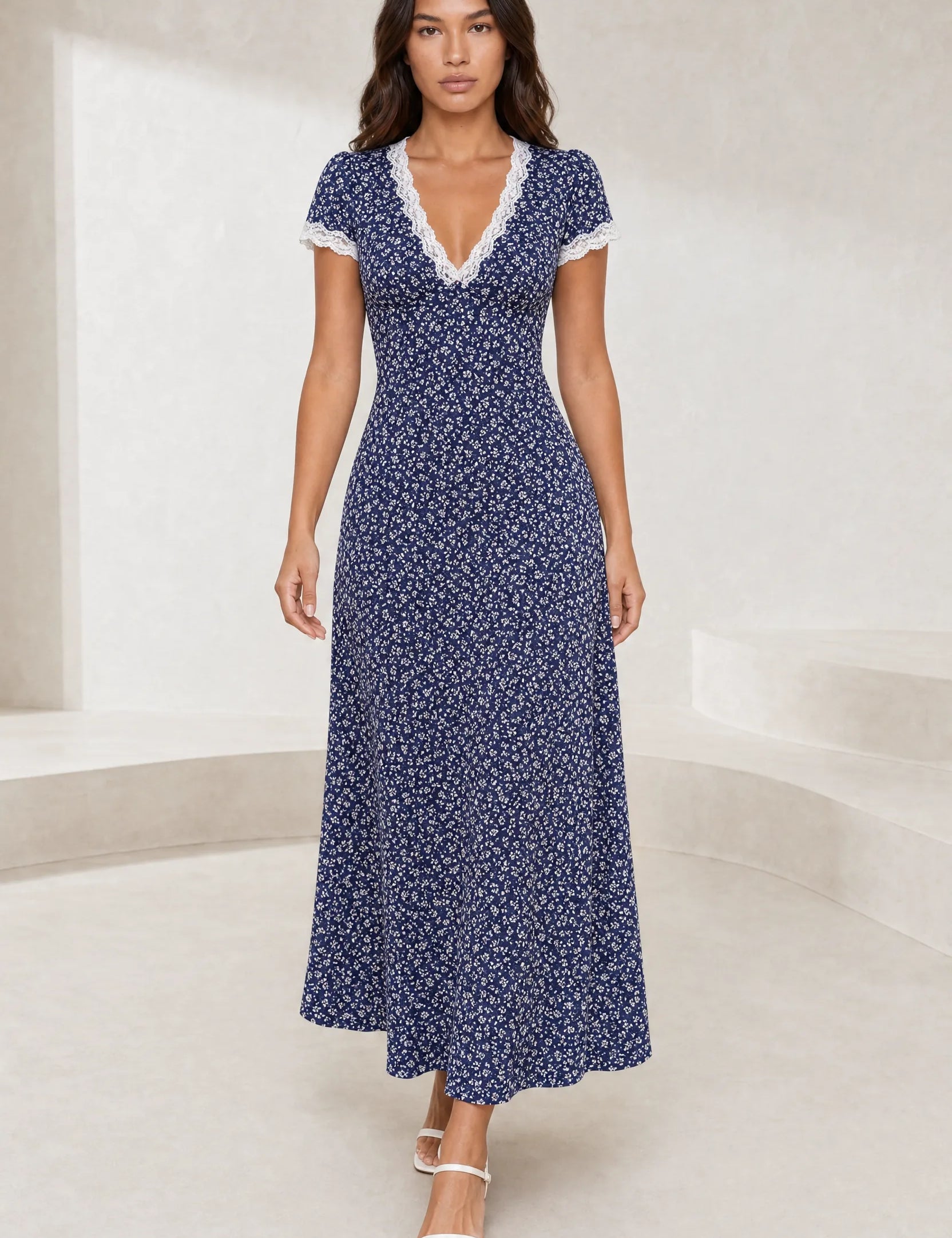 Robe longue bleu marine col V | Lounelle Paris