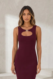Robe longue bordeaux en maille côtelée | Lounelle Paris