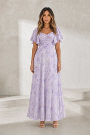 Robe longue col carré manches volantées | Lounelle Paris