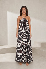 Robe longue col licou imprimé animalier