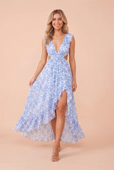 Vestido largo floral de espalda descubierta