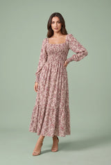 Vestido largo floral con mangas abullonadas