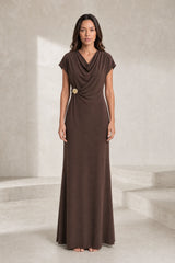 Robe longue fluide col drapé