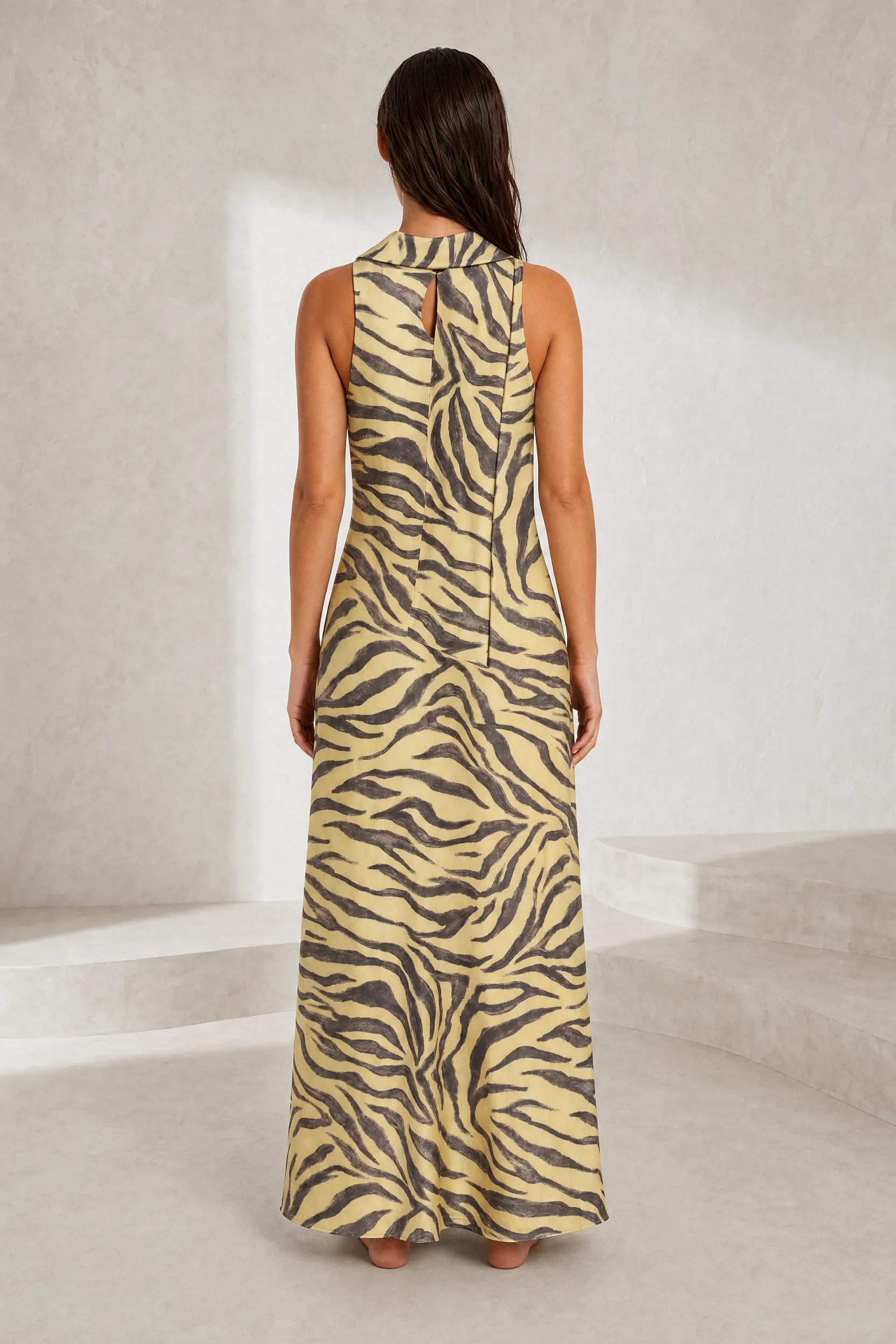 Robe longue imprimé zèbre col écharpe | Lounelle Paris