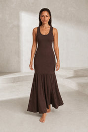 Robe longue marron bretelles larges | Lounelle Paris