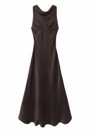Robe longue marron col drapé | Lounelle Paris