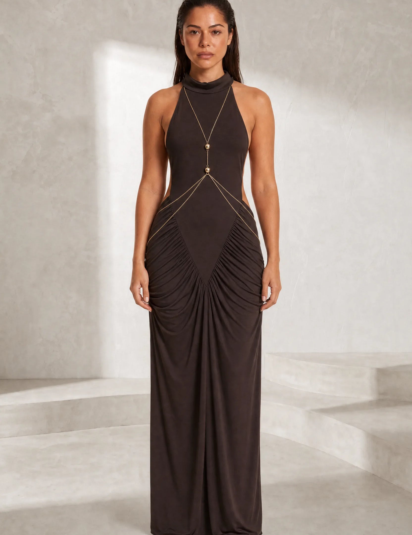 Robe longue marron col licou | Lounelle Paris