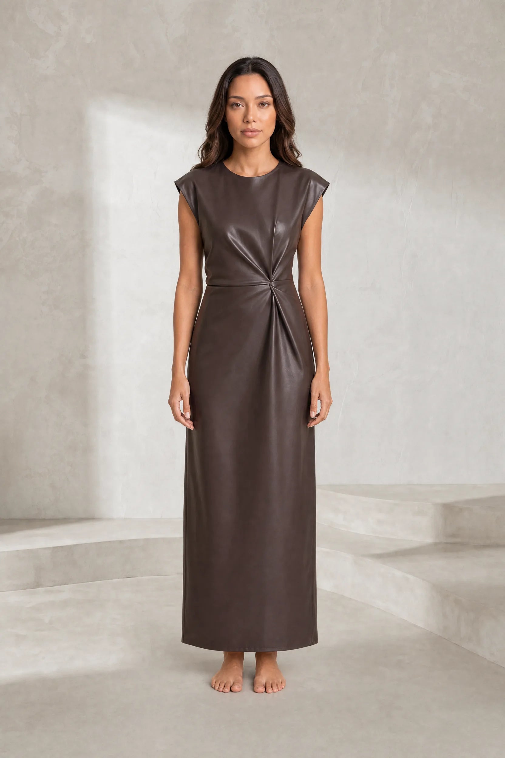 Robe longue marron similicuir | Lounelle Paris