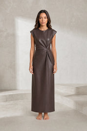 Robe longue marron similicuir | Lounelle Paris