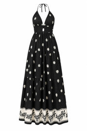 Robe longue noire fleurie dos nu | Lounelle Paris