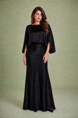 Vestido largo satinado con cuello barco