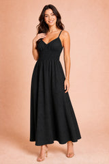 Vestido largo fruncido con espalda descubierta