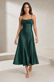 Robe longue vert foncé dos lacé | Lounelle Paris