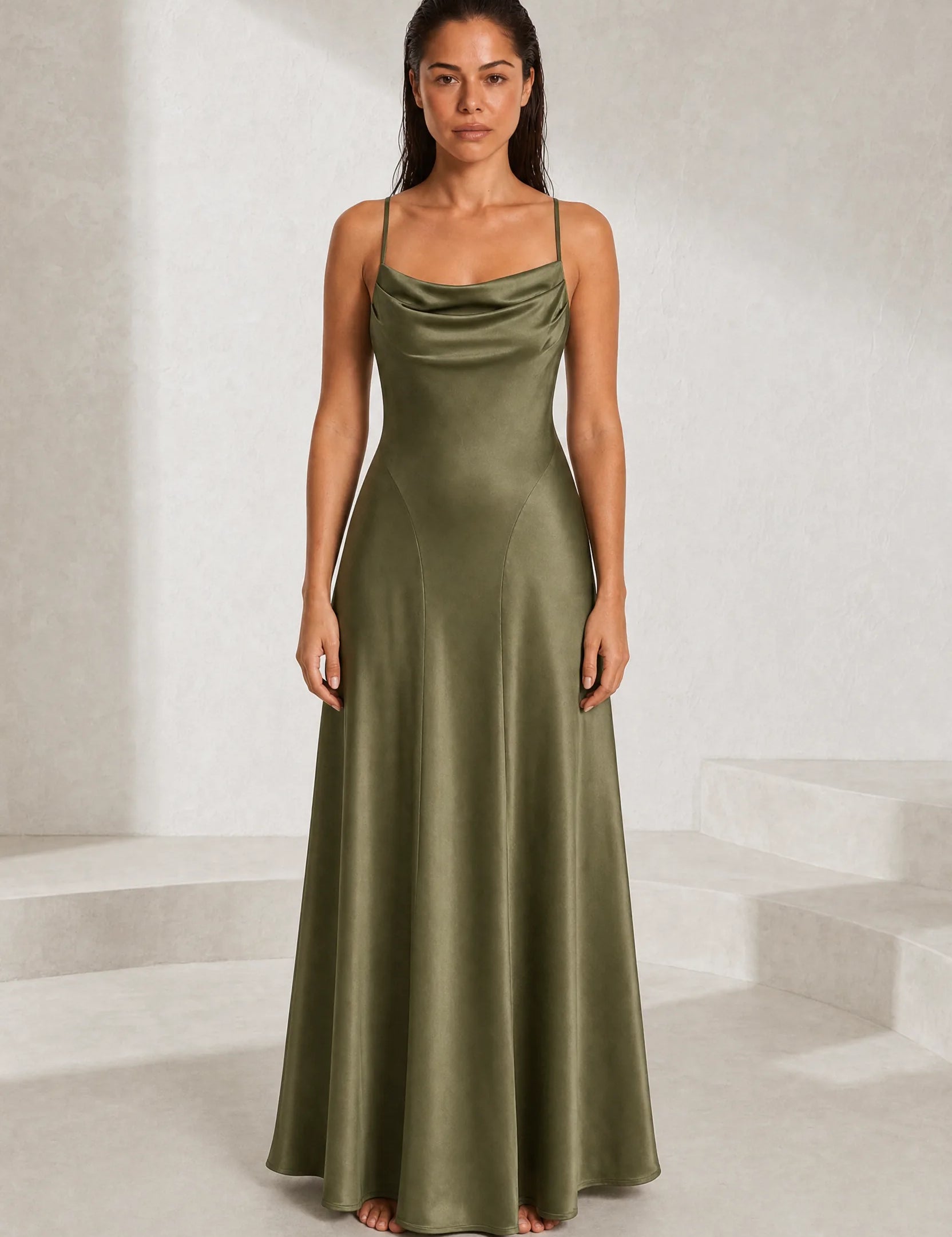 Robe longue vert militaire dos lacé | Lounelle Paris
