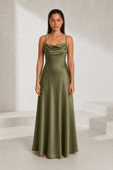 Robe longue vert militaire dos lacé