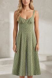 Robe longue verte à pois bretelles | Lounelle Paris