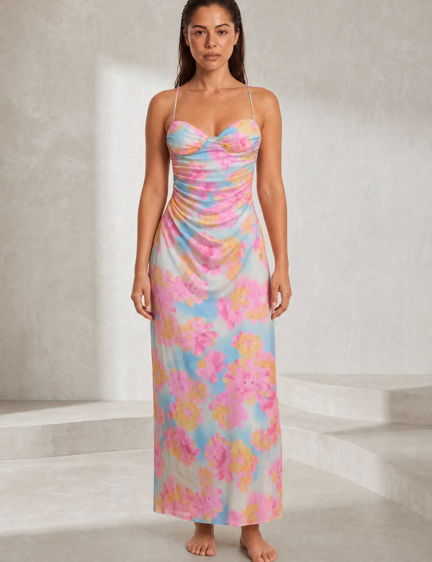 Robe midi florale à fines bretelles | Lounelle Paris