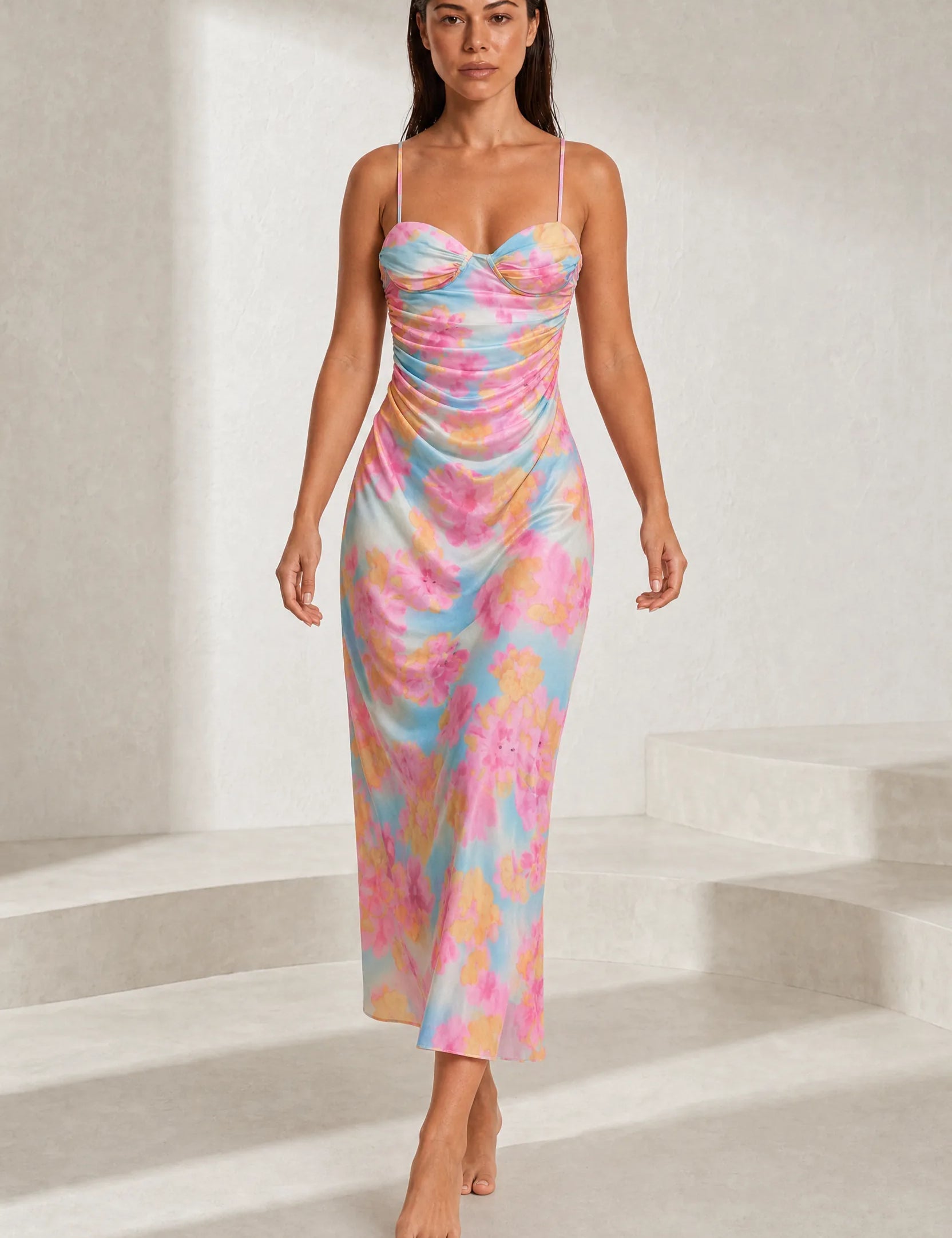 Robe midi florale à fines bretelles | Lounelle Paris