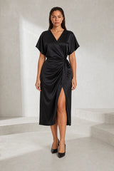 Vestido midi cruzado con escote en V