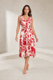 Robe midi rouge fleurie dos nu | Lounelle Paris