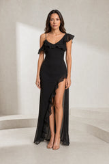 Robe noire asymétrique fendue