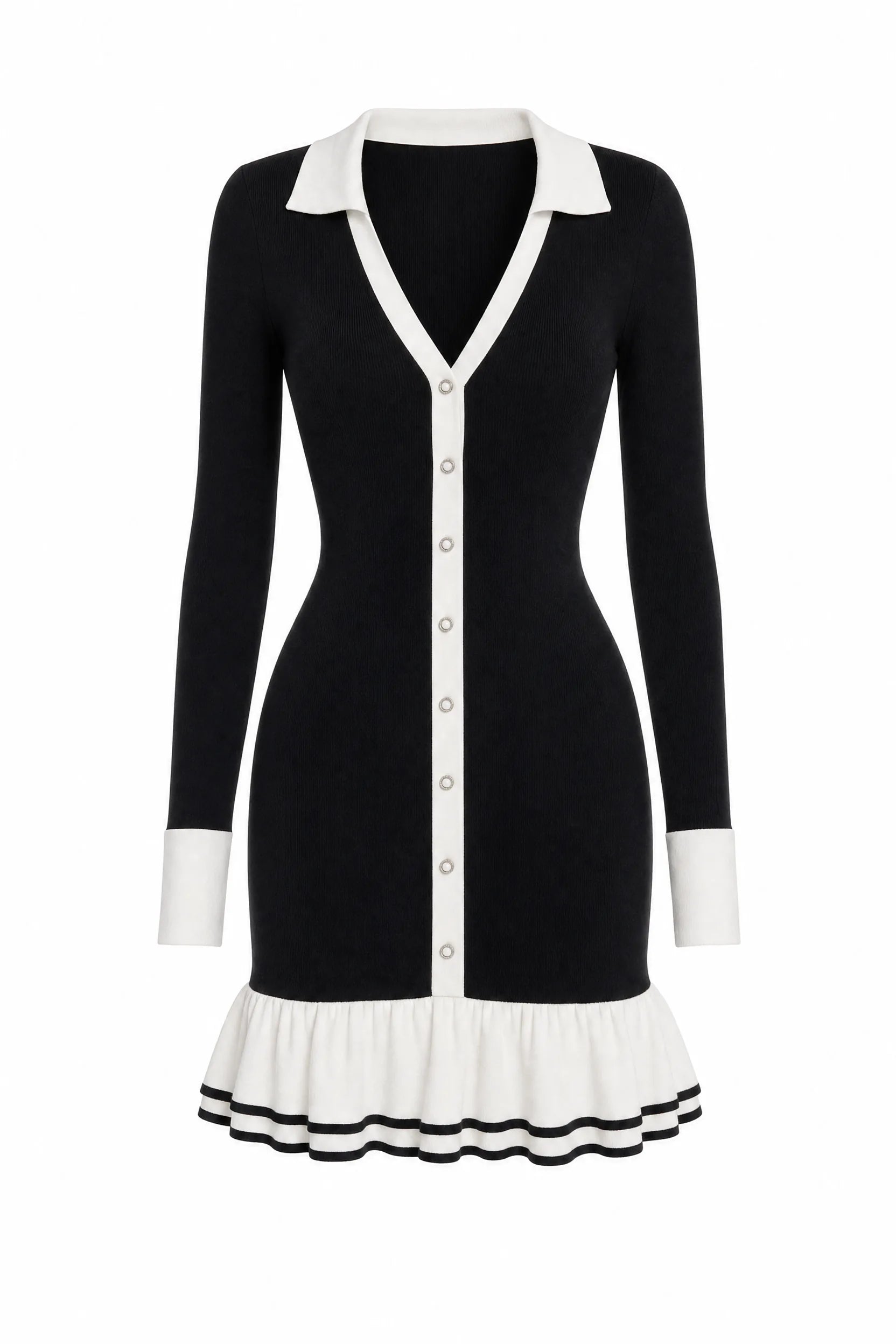 Robe pull col chemise à volants | Lounelle Paris