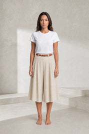 Short beige taille haute ceinturé | Lounelle Paris