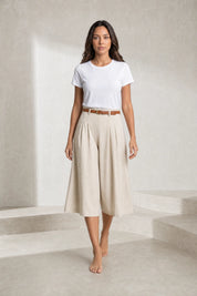 Short beige taille haute ceinturé | Lounelle Paris