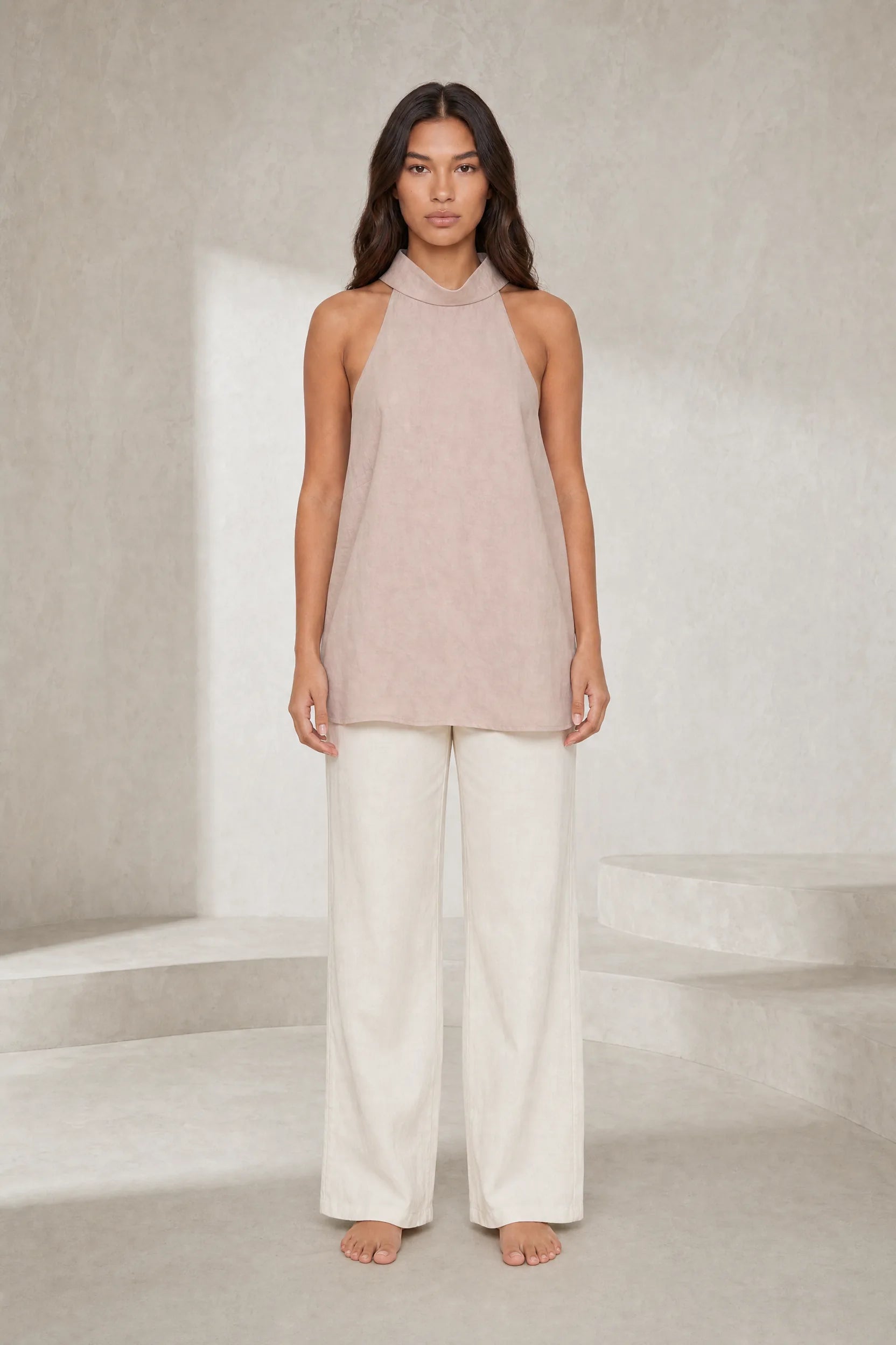 Top rose poudré col halter dos nu | Lounelle Paris