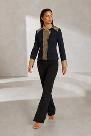 Veste bleu foncé broderies dorées | Lounelle Paris