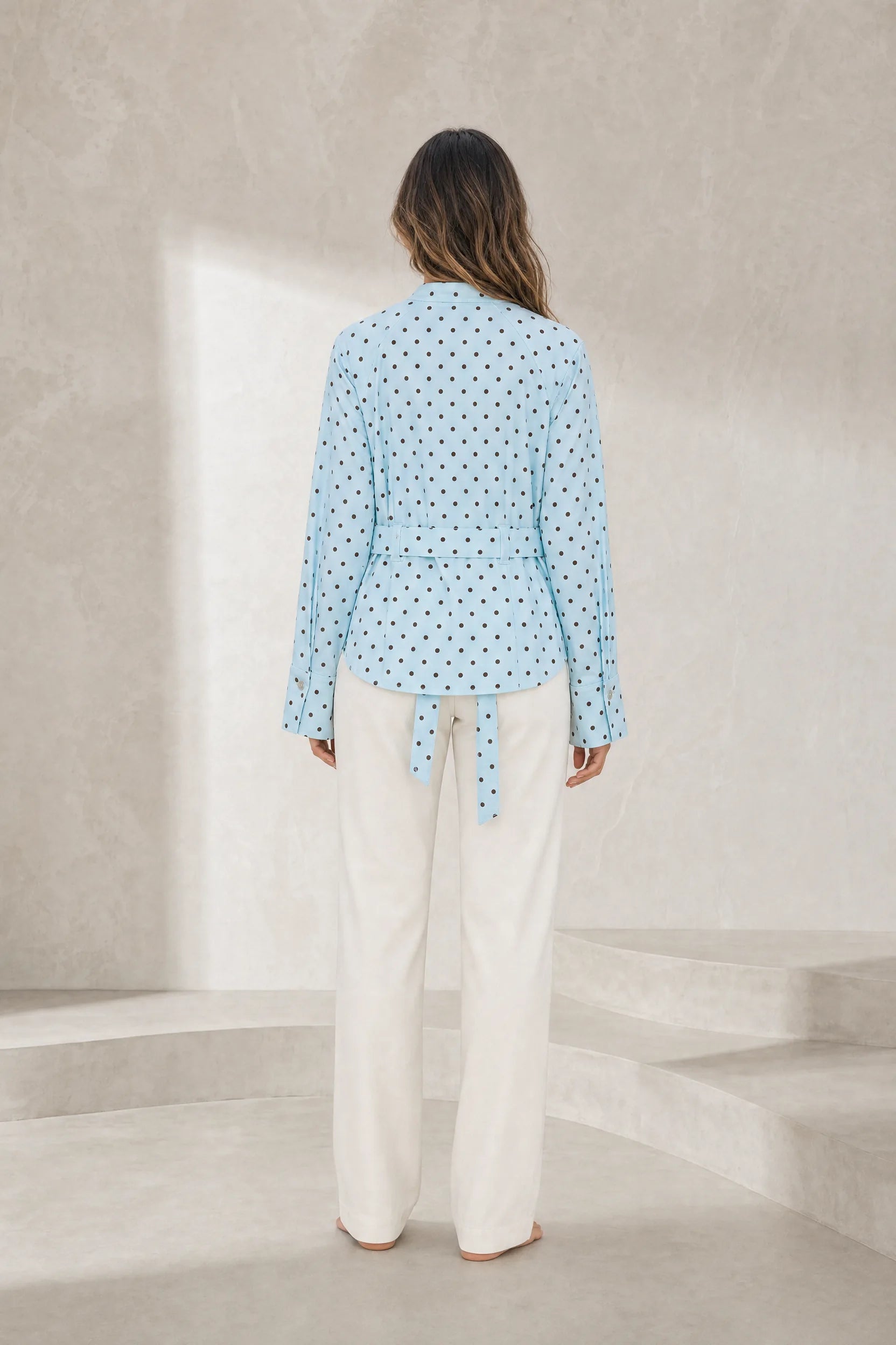 Veste chemise bleu clair à pois | Lounelle Paris