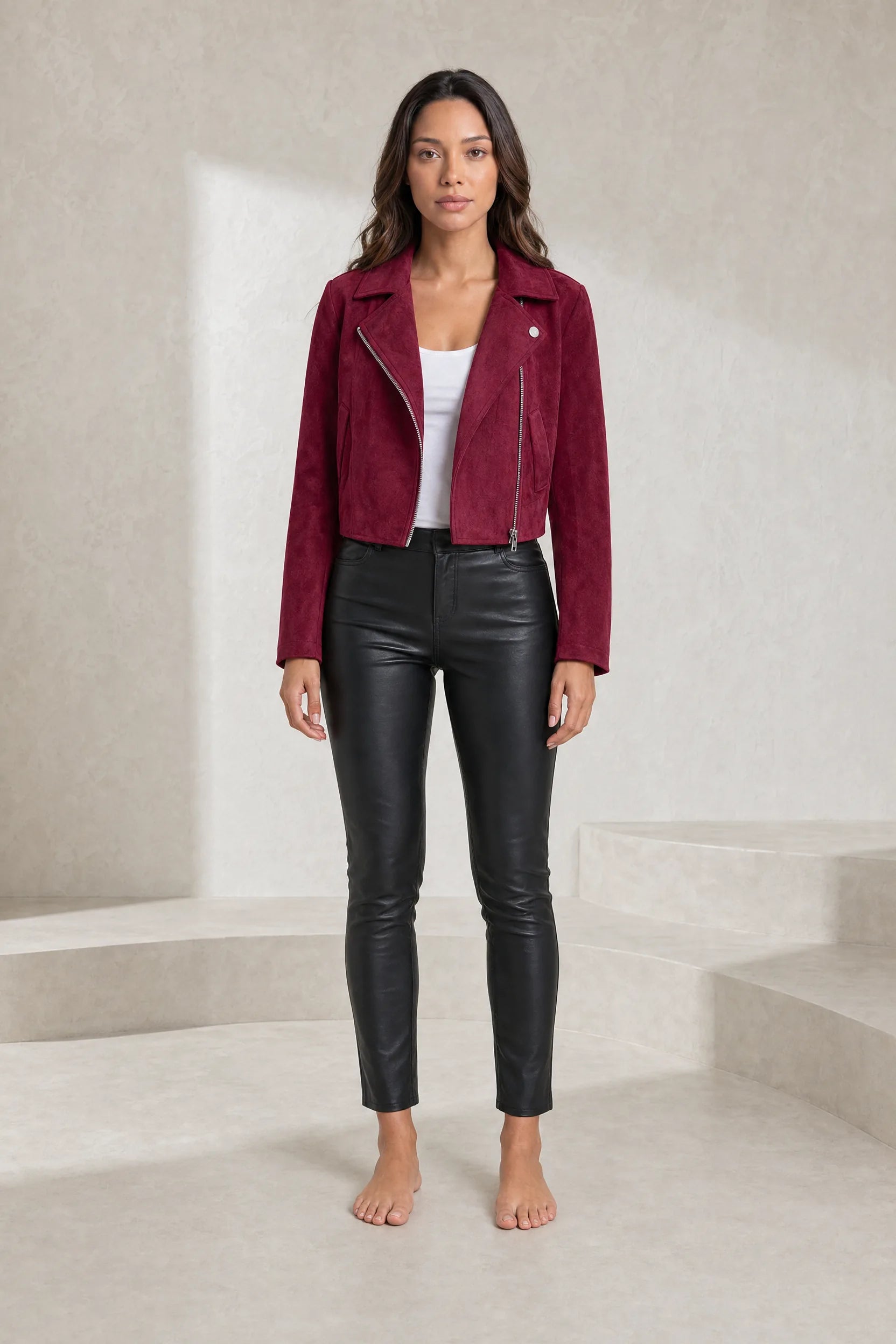 Veste courte suédine zip asymétrique | Lounelle Paris