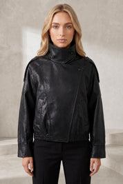 Veste en cuir ample col montant | Lounelle Paris