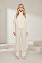 Veste maille beige col montant | Lounelle Paris