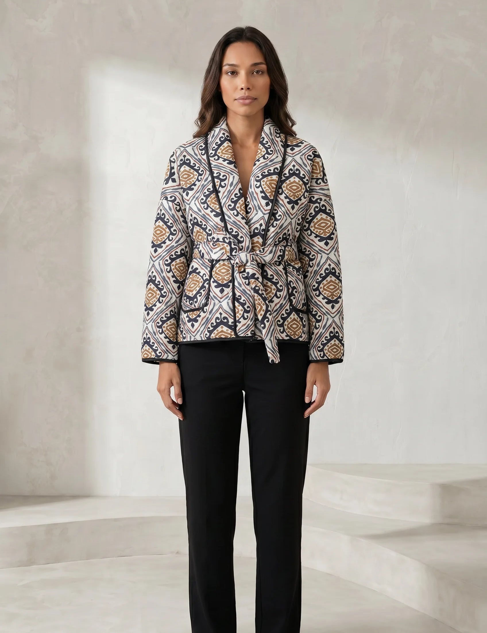 Veste matelassée imprimée col en V | Lounelle Paris