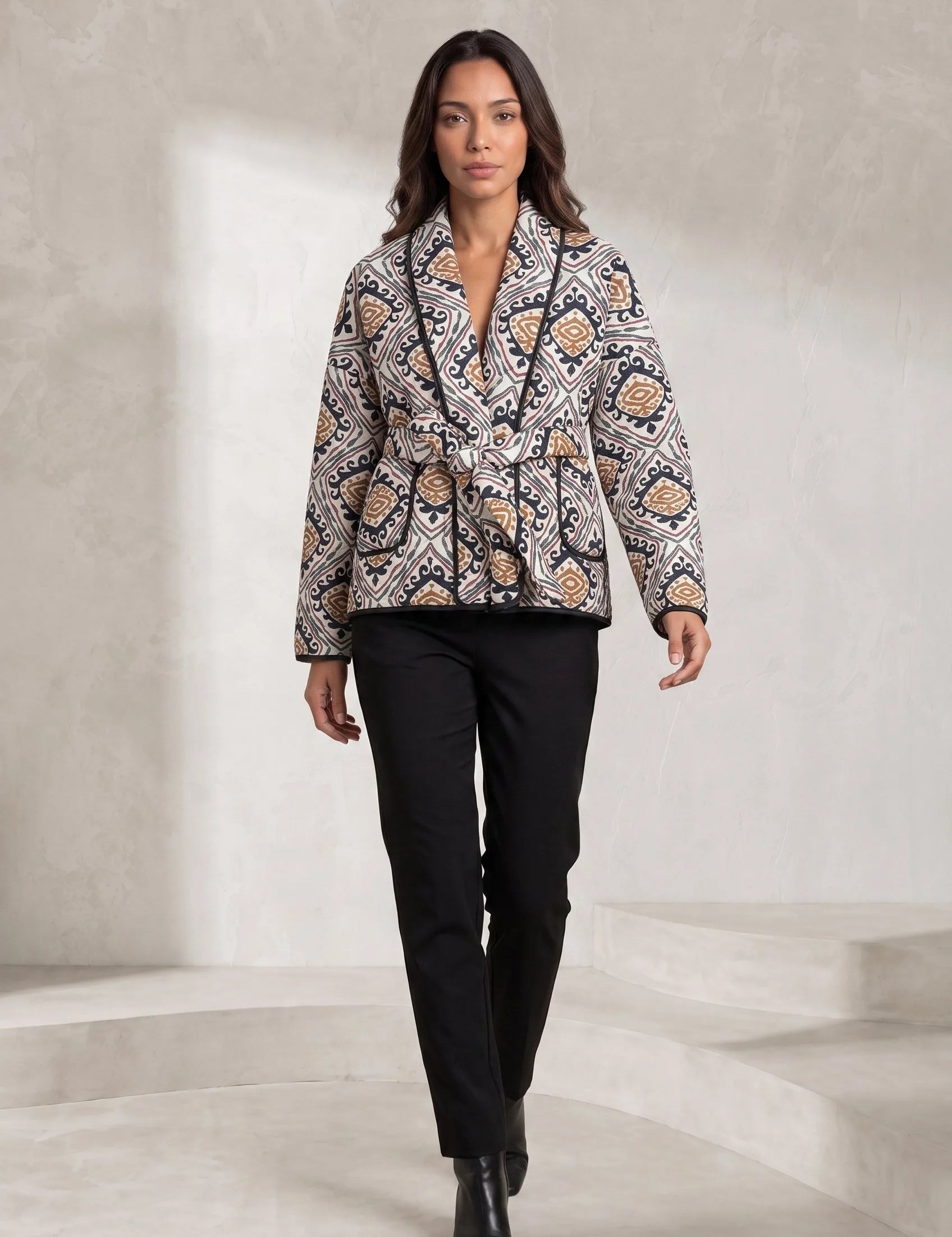 Veste matelassée imprimée col en V | Lounelle Paris
